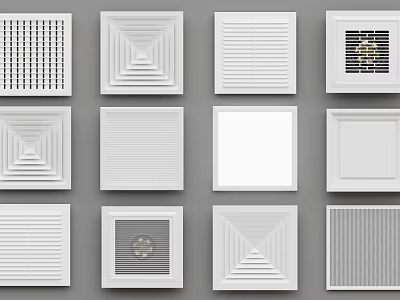 Various Design Styles of White Ceiling Air Conditioner Vents with Grille Patterns 3d model
