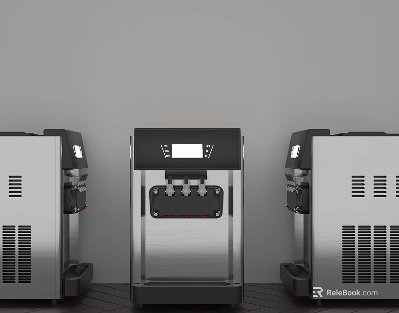 Silver And Black Commercial Equipment Three Units With Digital Display And Operation Panels 3d model 