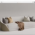 Modern Style Light Beige Sectional Sofa With Various Colored Throw Pillows And Brown Blanket 3d model