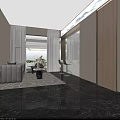 Modern Hotel Public Lounge Area With Comfortable Sofas Coffee Tables And Green Plants