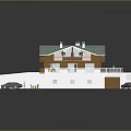 Modern House Exterior Featuring White Roof Wooden Details Terrace Stairs And Cars
