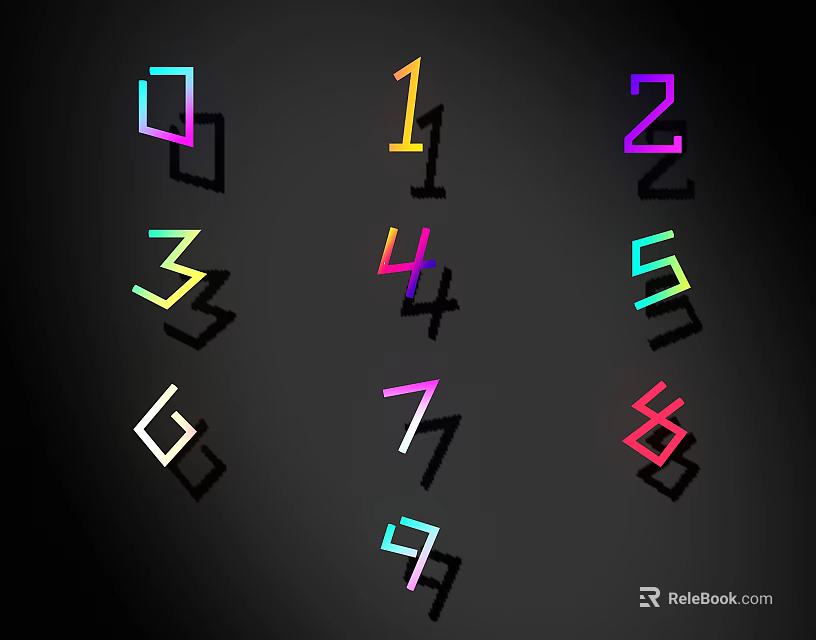 Colorful Border Number Decorative Lights with 0-9 Digits on Black Background 3d model 