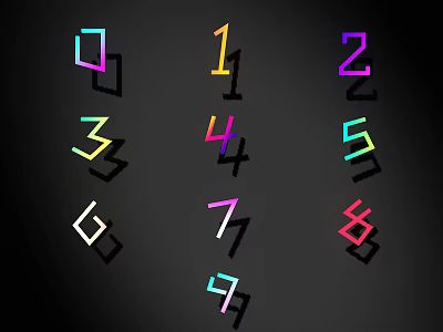 Colorful Border Number Decorative Lights with 0-9 Digits on Black Background 3d model