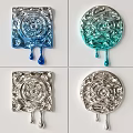 Square and Round Wall Decor with Blue Green Silver Dripping Effect Design 3d model