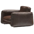 Brown Leather Single Sofa With Modern Design Wide Armrest And Stitched Details