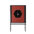 Elegant Chinese Style Wine Cabinet With Lattice Design Red Black Drawers And Doors