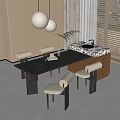 Dining Table and Chair Combination Dining Chair Dining Table Chandelier 3d model