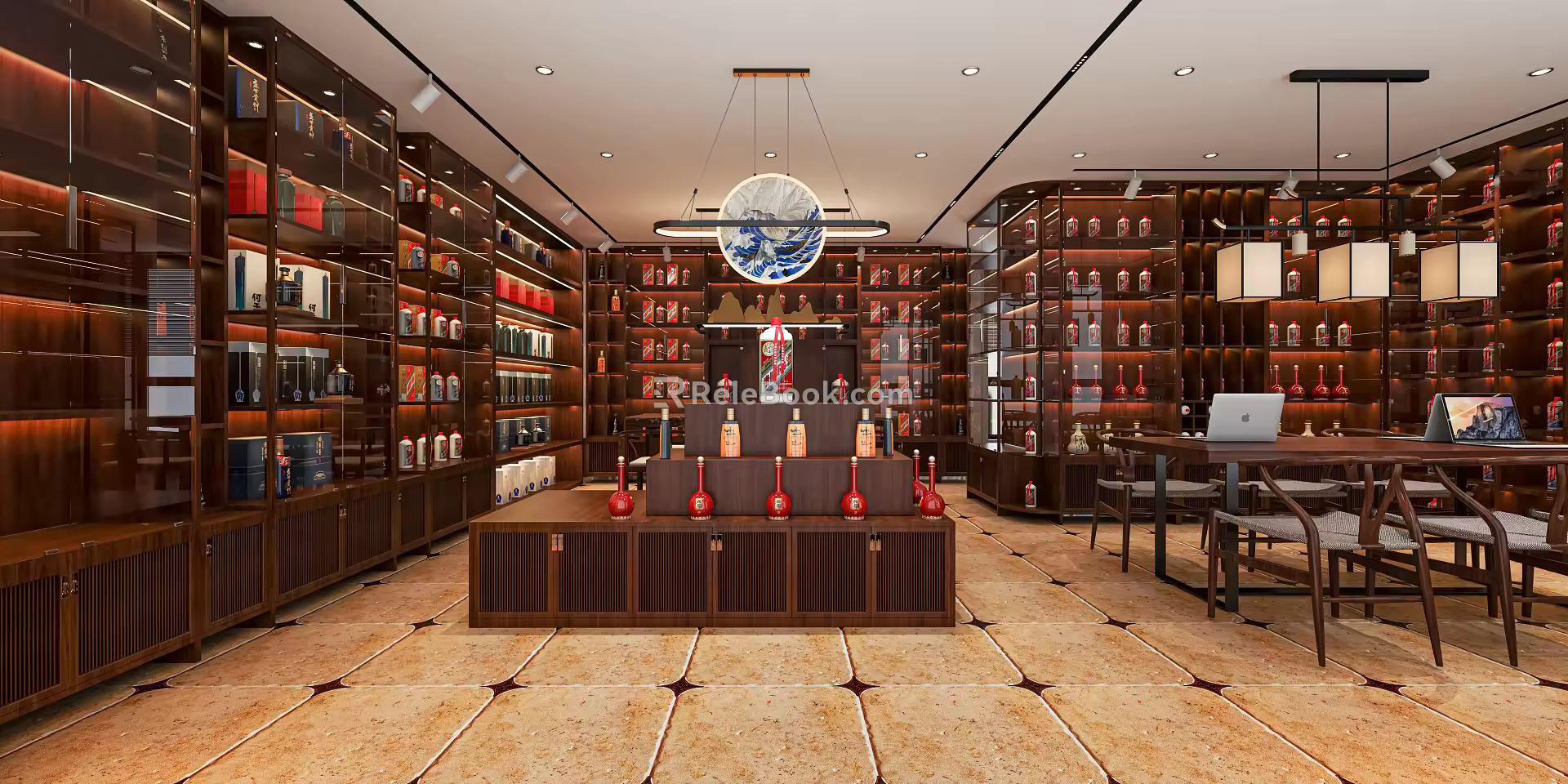 New Chinese-style Tobacco Hotel Wine Display Cabinet Cashier Container Wine Rack Wine Cabinet Wine Tasting Table Reception Desk Firm 3d model