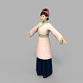 Woman In Traditional Chinese Clothing With Pink Robe Green Sash And Dark Blue Skirt