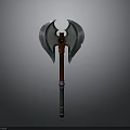Mythical Battle Axe With Silver Blades Green Gemstone And Red Green Handle