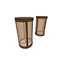 Pair of Modern Cylindrical Woven Stools with Brown Frame and Beige Seat