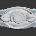 Cartoon Scene of Futuristic White Blue Spaceship With Streamlined Design and Circular Center