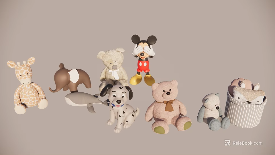 Colorful Plush Stuffed Toys Collection With Various Animal Characters And Soft Textures 3d model 