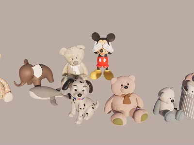 Colorful Plush Stuffed Toys Collection With Various Animal Characters And Soft Textures 3d model