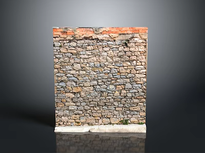 Rustic Stone Wall Structure With Mixed Colored Stones And Brick Top Layer 3d model