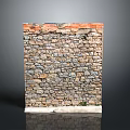 Rustic Stone Wall Structure With Mixed Colored Stones And Brick Top Layer