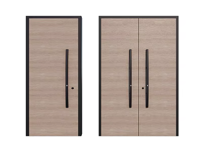 Modern Wooden Doors With Single And Double Panel Black Frames And Handles 3d model