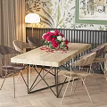 Cozy Natural Dining Table Set With Wicker Chairs Red Flowers Floral Wall And Wooden Floor