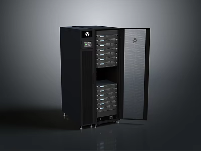 Black Modern Server Rack With Open Door Revealing Internal Server Units For Data Storage 3d model