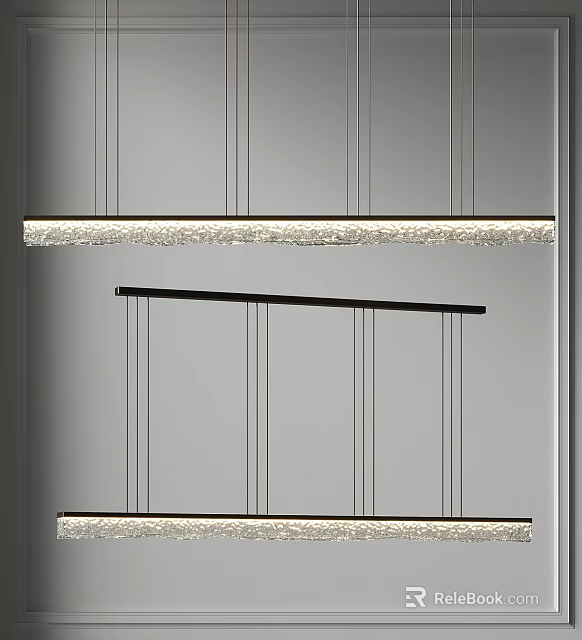 Modern Linear Chandelier With Sleek Hanging Cords And Crystal Accents For Interior Design 3d model 