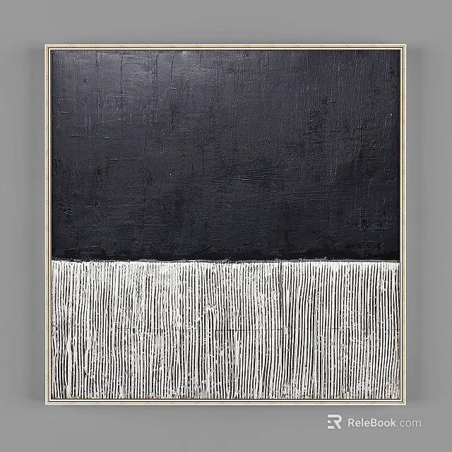 Abstract Modern Black and Silver Striped Oil Painting as Minimalist Wall Art Decor 3d model 