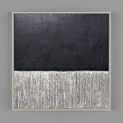 Abstract Modern Black and Silver Striped Oil Painting as Minimalist Wall Art Decor 3d model