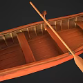 Classic Wooden Boat With Brown Hull And Traditional Wooden Paddle