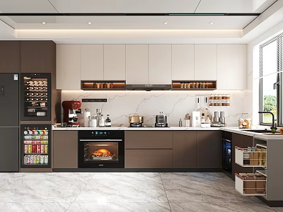 Modern Kitchen Interior With Cabinets Island Marble Countertop And Stainless Steel Appliances 3d model