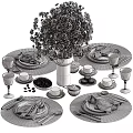 Elegant Tableware Set With Red Napkins Glass Cups And Dried Flowers