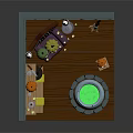 Enchanting Wizard Chamber With Stone Cauldron Purple Throne Brick Walls Bottles Pumpkins Chest And Broom