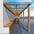 Modern Wooden Glass Awning Design With Long Supporting Columns For Outdoor Building Exterior