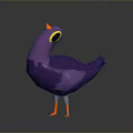 Purple Bird with Orange Beak and Large Eyes in Low Poly Style on Dark Background