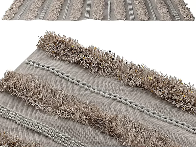 Gray Square Rug With Modern Fringed Woven Texture And Decorative Design Elements 3d model