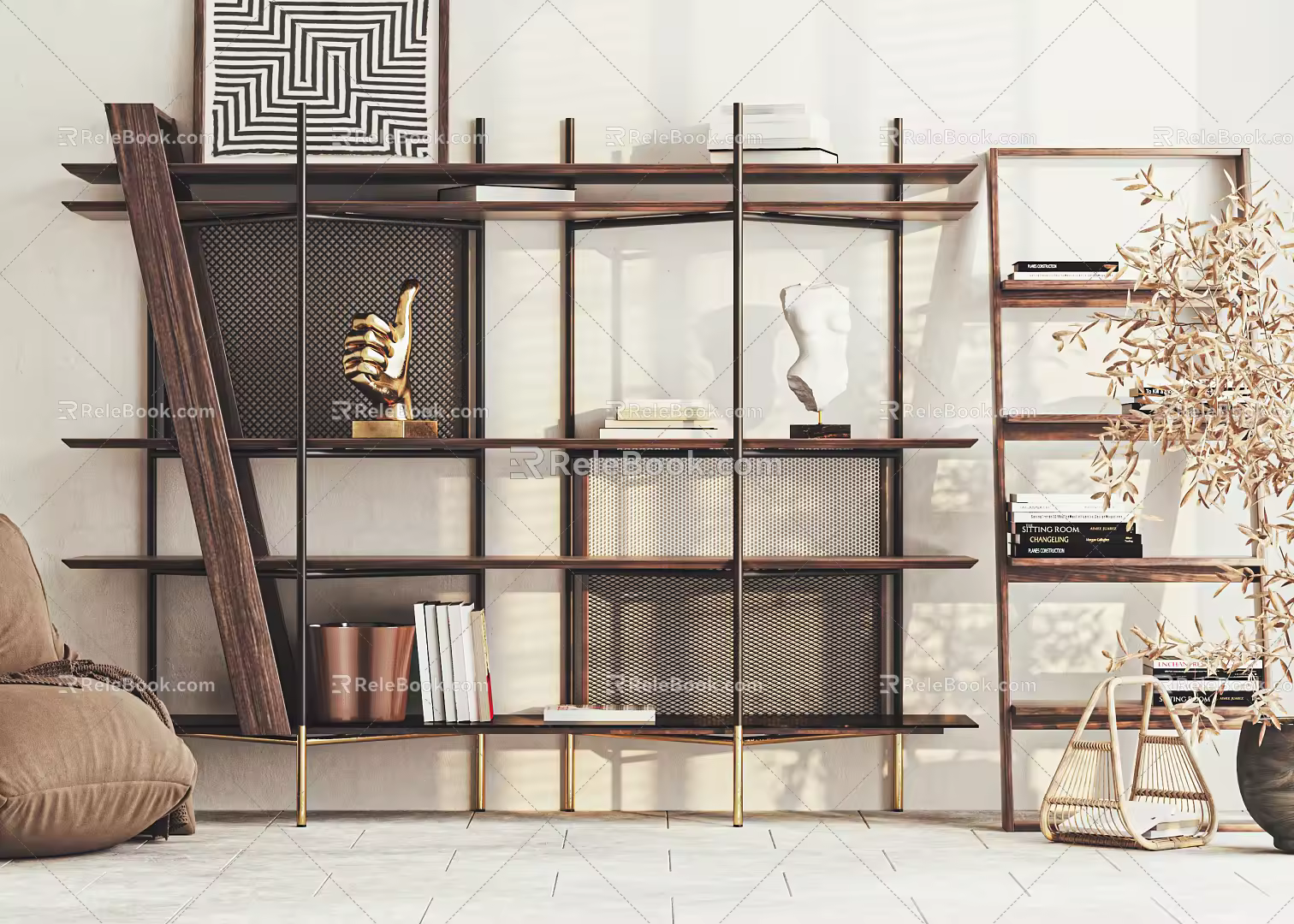 Light Luxury Bookshelf Decorative Bookshelf 3d model