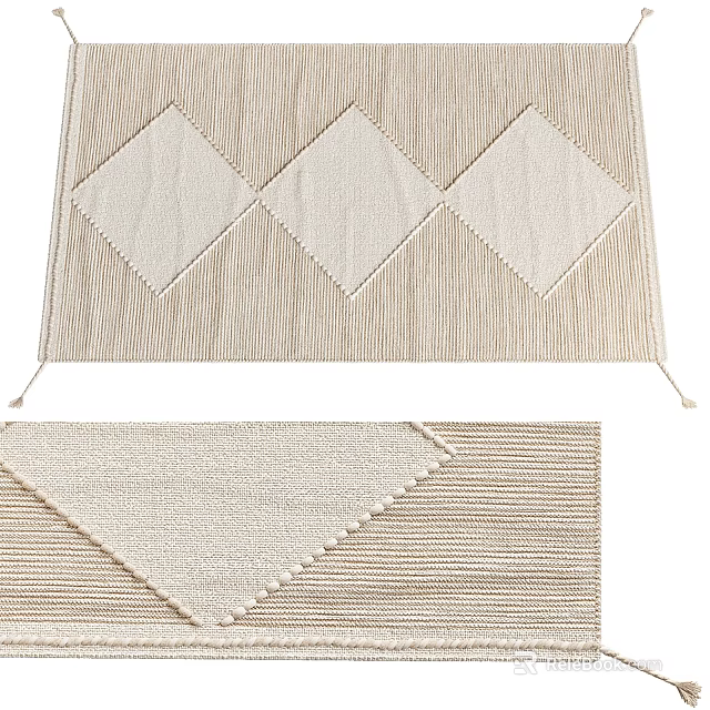 Beige Square Rug With Diamond Pattern And Striped Texture For Living Room Decor 3d model 