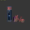 Bike Rental Self Service Kiosk With Red Logo And Parked Bicycle For Public Use