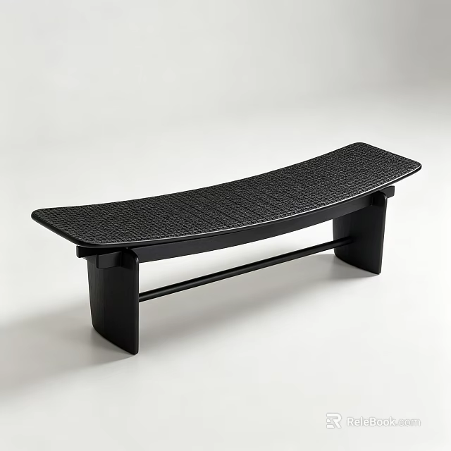 Modern Minimalist All Black Textured Surface Long Bench Stool For Stylish Home Interior Decoration 3d model 