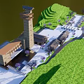Scenic Visitor Center with Tower Green Hillside and Lush Trees
