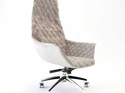 Modern Office Chair With Quilted Beige Upholstery White Frame And Rolling Wheels 3d model