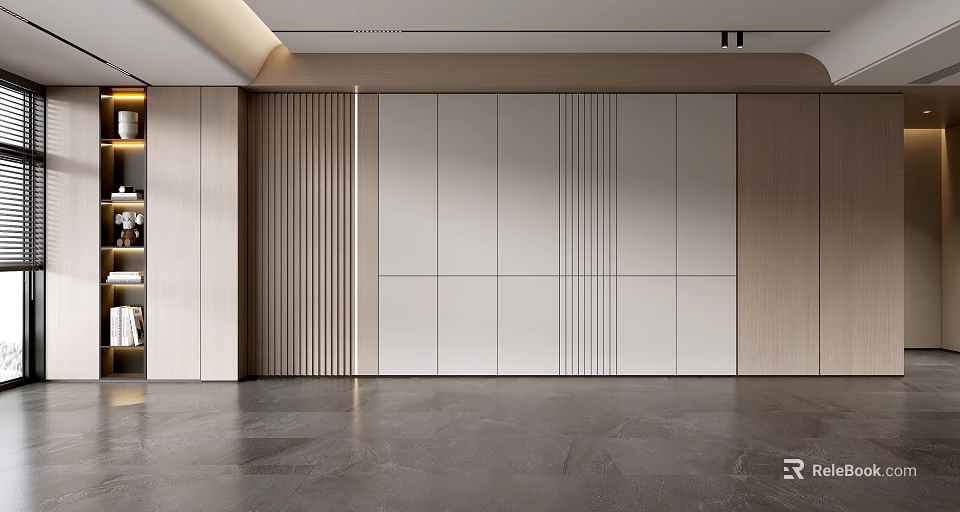 Modern Sofa Backdrop Wall Design With Wooden Panels And Vertical Stripes Interior 3d model 