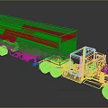 Yellow and Gray ICX Freight Truck with Red Cab and Cargo Trailer