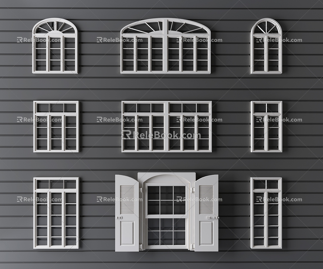 Jane European solid wood window floor-to-ceiling window casement window sliding window arched window 3d model