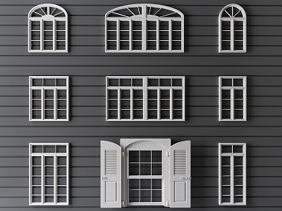 Jane European solid wood window floor-to-ceiling window casement window sliding window arched window 3d model