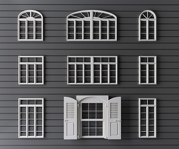 Jane European solid wood window floor-to-ceiling window casement window sliding window arched window 3d model