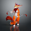 Game Movie Fantasy Character Orange Horned Long Tailed With White Fur Green Eyes Holding Ropes