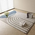 Square Area Rug With Wavy Striped Design Neutral And Blue Tones Modern Living Room Decor