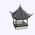 Traditional Chinese Pavilion With Upturned Eaves Gray Tile Roof And Stone Base Under Blue Sky