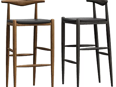Modern Minimalist Bar Stools With Wooden Frame Leather Seat Two Tone Design Sturdy Legs 3d model