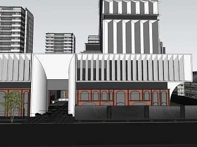 Garden Landscape Design with Modern High Rise Low Rise Buildings Entrance and Trees 3d model