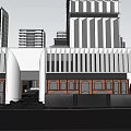 Garden Landscape Design with Modern High Rise Low Rise Buildings Entrance and Trees